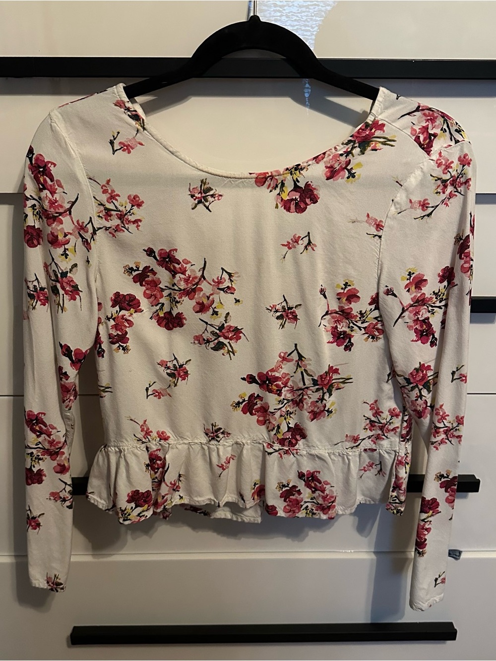 H&M Floral Peplum Long-Sleeve Top - White with Pink Floral